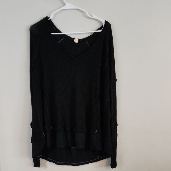 Free People Xs Top We The Free Thermal Black V-Neck Women's Top - Picture 2 of 6